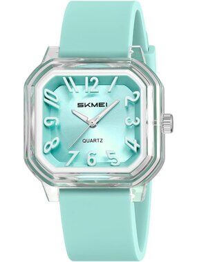 Women’s Blue Big Arabic Numbers Silicone Strap Casual Analog Square Wrist Watch